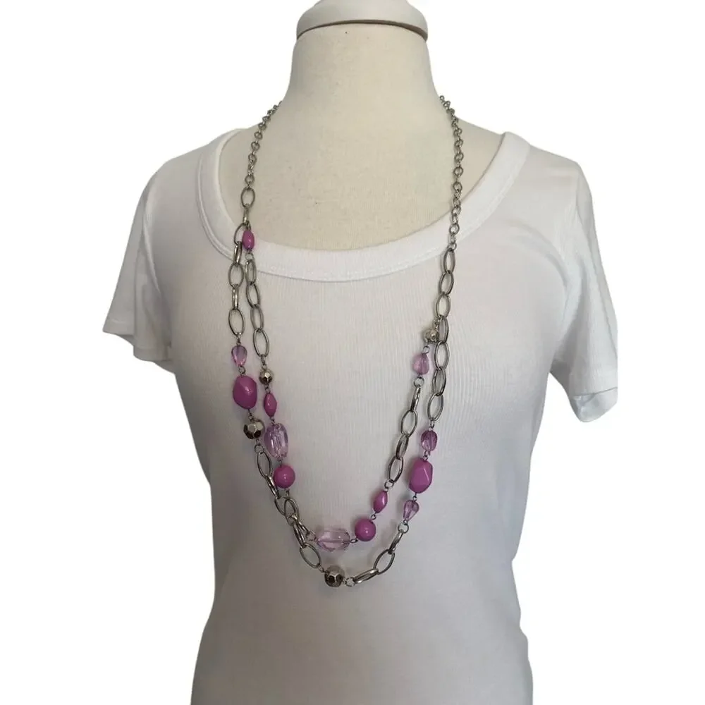 Women's Silver Chain Purple Beaded Necklace Spring Statement Fairy Feminine